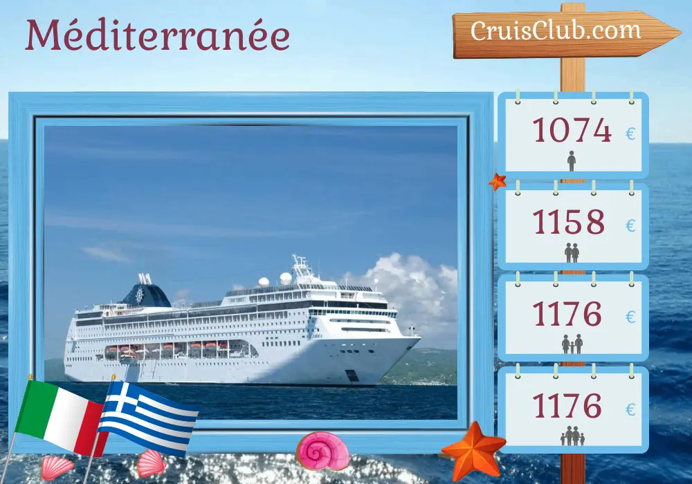 Croisière en Méditerranée au départ de Bari à bord du navire MSC Lirica avec des visites en Italie, en Grèce et en Turquie pendant 8 jours