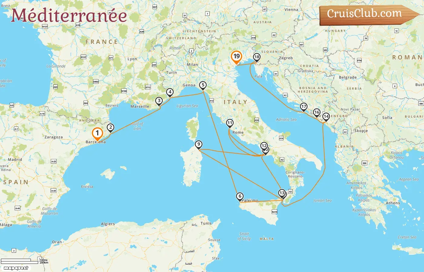 Croisière en Méditerranée de Barcelone à Fusina à bord du navire Seven Seas Grandeur avec escales en Espagne, en France, à Monaco, en Italie, au Monténégro, en Croatie et en Slovénie pendant 19 jours