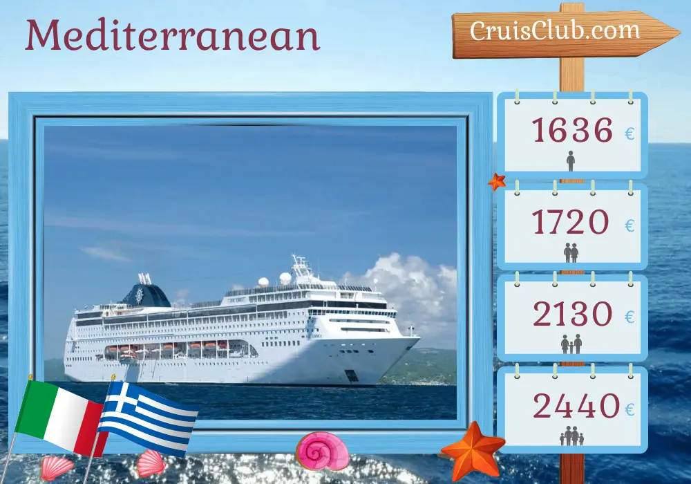 Cruise in the Mediterranean from Bari to Marghera aboard MSC Lirica ship with visits to Italy and Greece for 8 days
