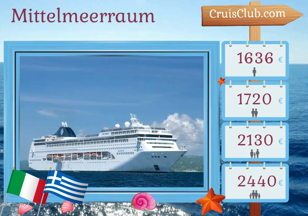 Mittelmeer-Kreuzfahrt von Bari nach Marghera an Bord des MSC Lirica-Schiffs mit Stopps in Italien und Griechenland für 8 Tage