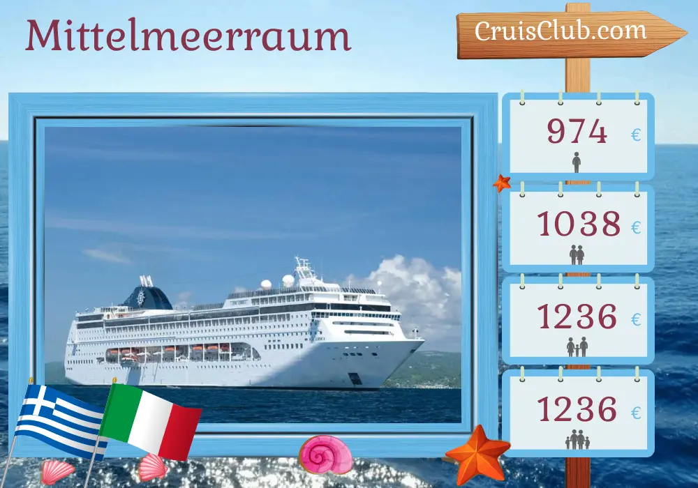 Kreuzfahrt im Mittelmeer ab Izmir an Bord des Schiffes MSC Lirica mit Besuchen in der Türkei, Griechenland und Italien für 8 Tage