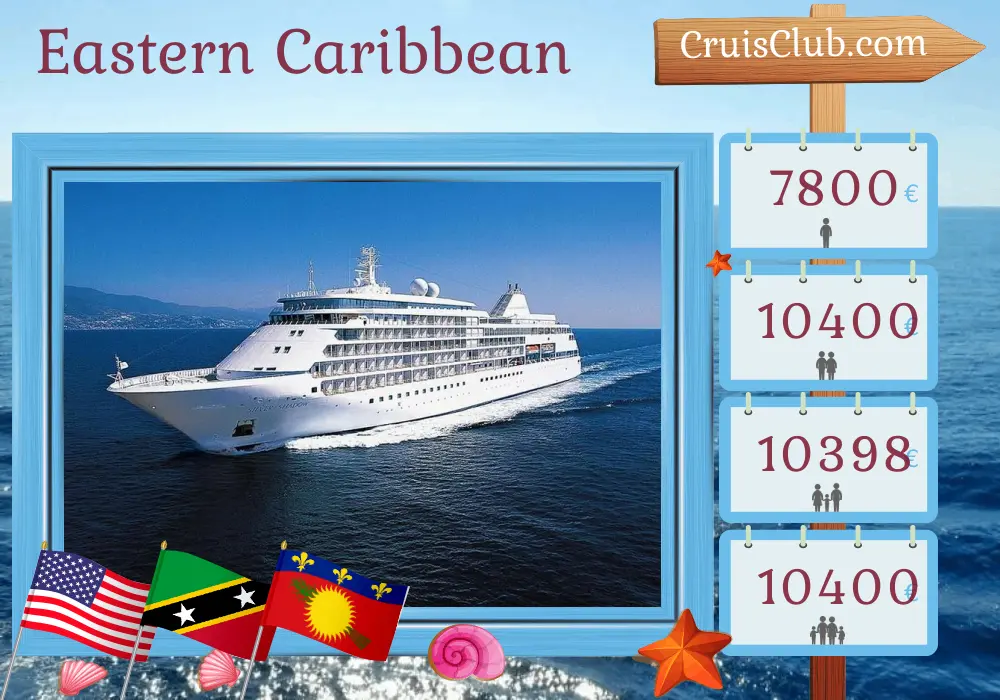 Kreuzfahrt in der östlichen Karibik von Miami nach Saint John an Bord des Schiffes Silver Shadow mit Besuchen in den USA, Saint Kitts und Nevis, Guadeloupe, Montserrat, den Britischen Jungferninseln und Puerto Rico für 11 Tage