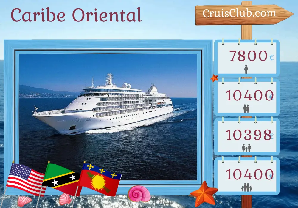 Crucero en el Caribe Oriental desde Miami a Saint John a bordo del barco Silver Shadow con visitas a EE. UU., San Cristóbal y Nieves, Guadalupe, Montserrat, Islas Vírgenes Británicas y Puerto Rico por 11 días