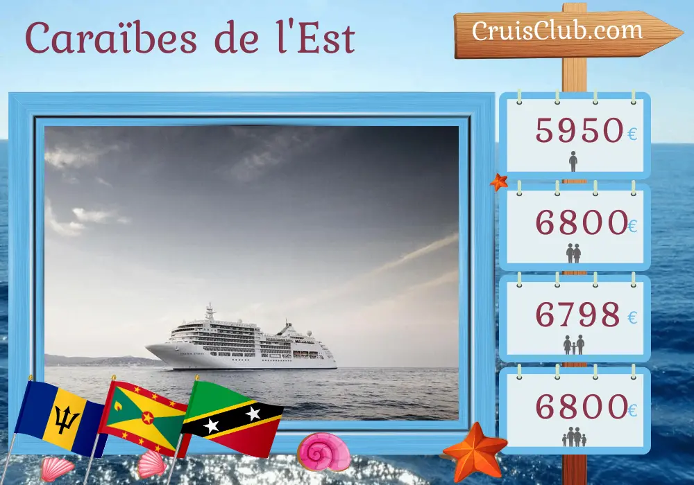 Croisière dans les Caraïbes de l`Est de Bridgetown à Saint-Jean à bord du navire Silver Spirit avec des arrêts à la Barbade, à la Grenade, à Saint-Kitts-et-Nevis et à Porto Rico pendant 8 jours