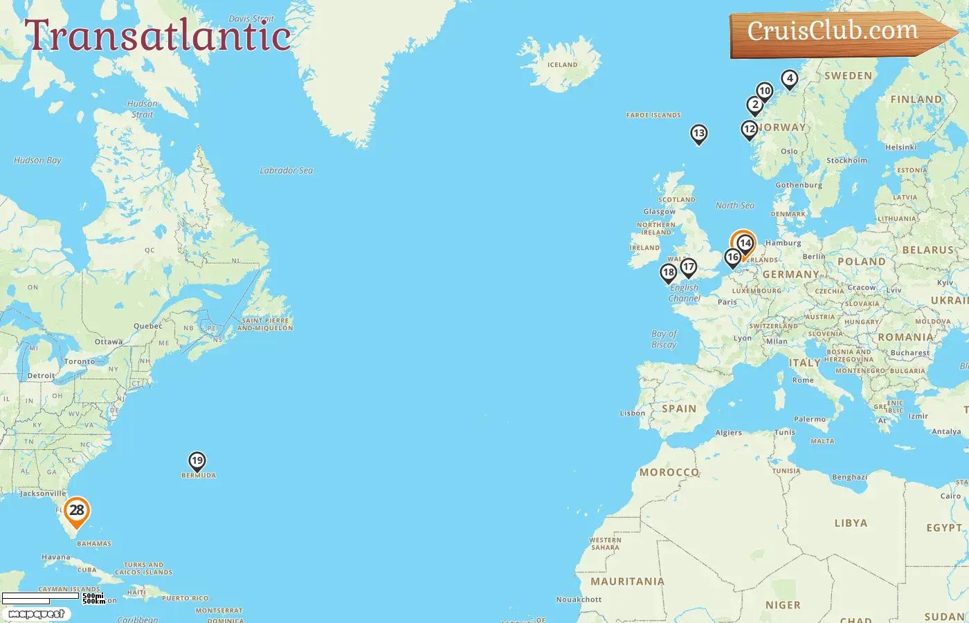 Cruise in the Transatlantic from Rotterdam to Fort Lauderdale aboard Rotterdam ship with visits to Norway, Netherlands, Belgium, Bermuda, and USA for 28 days