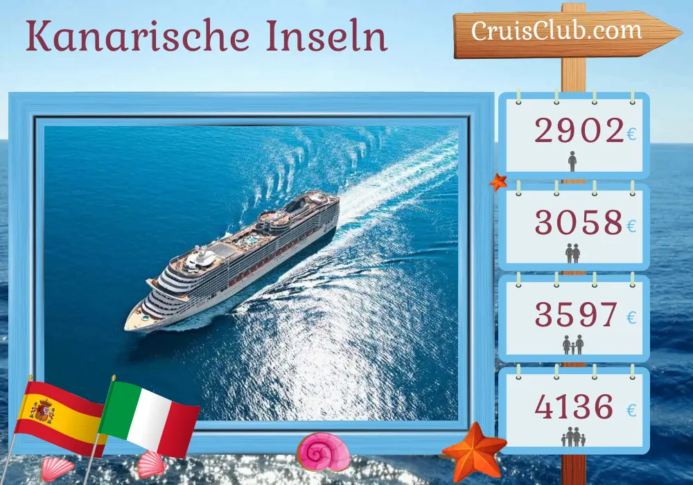 Kreuzfahrt in den Kanarischen Inseln von Funchal nach Civitavecchia an Bord des MSC Fantasia-Schiffs mit Besuchen in Spanien, Marokko und Italien für 14 Tage