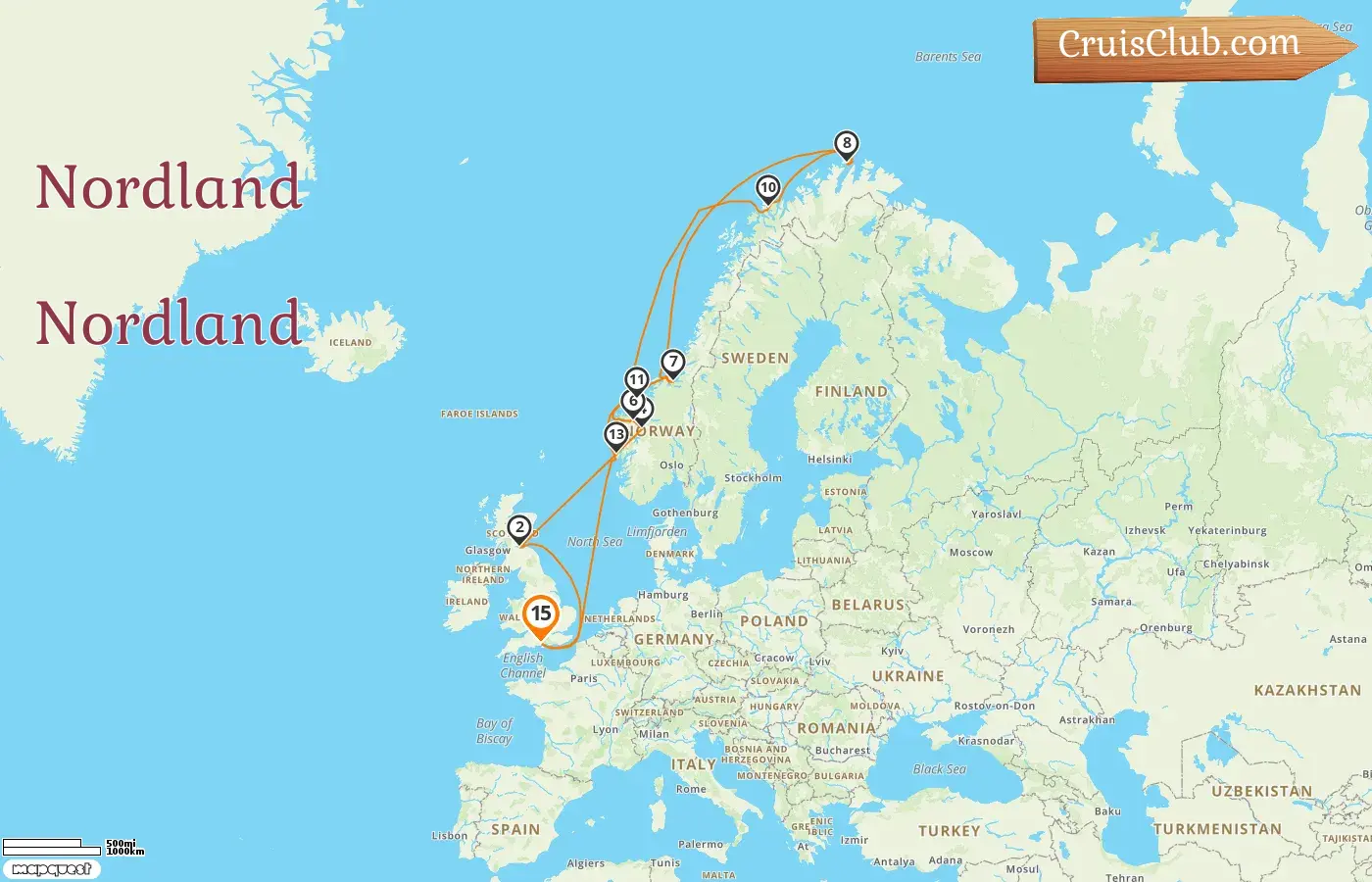 Cruzeiro no Norte a partir de Southampton a bordo do navio Sky Princess com visitas à Noruega por 15 dias