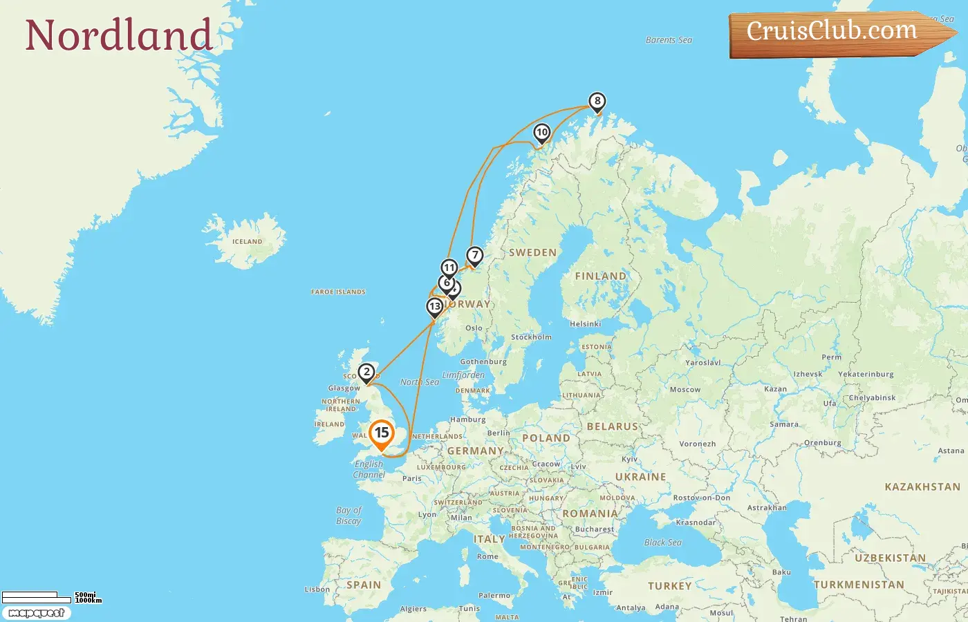 Croisière dans le Nord à bord du navire Sky Princess au départ de Southampton avec des escales en Norvège pendant 15 jours