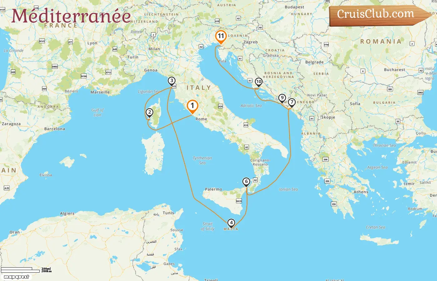 Croisière en Méditerranée de Civitavecchia à Trieste à bord du navire Enchanted Princess avec des arrêts en Italie, en France, à Malte, au Monténégro et en Croatie pendant 11 jours