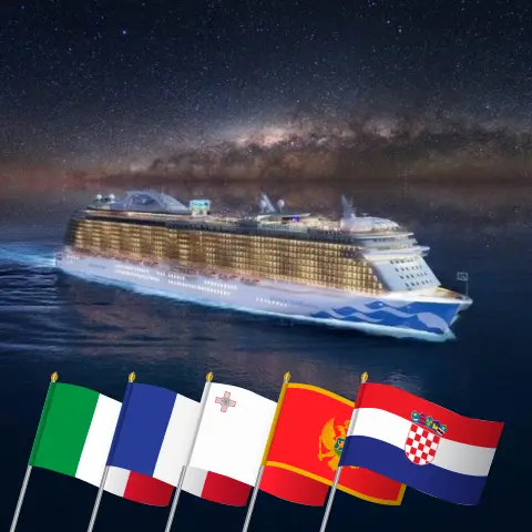 Kreuzfahrt im Mittelmeer von Civitavecchia nach Triest an Bord des Schiffes Enchanted Princess mit Besuchen in Italien, Frankreich, Malta, Montenegro und Kroatien für 11 Tage