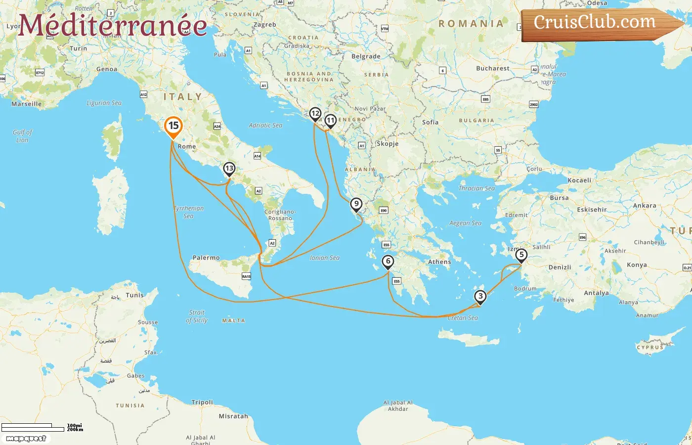 Croisière en Méditerranée au départ de Civitavecchia à bord du navire Enchanted Princess avec des escales en Italie, Grèce, Turquie, Monténégro et Croatie pendant 15 jours