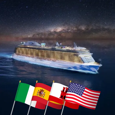 Круиз через Атлантику из Чивитавеккии во Форт-Лодердейл на борту судна "Зачарованный принцесс" с посещением Италии, Испании, Гибралтара, Марокко и США на 16 дней