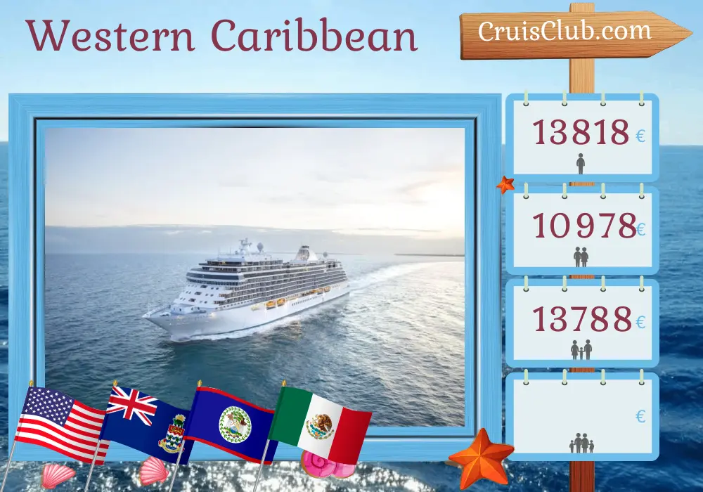 Cruise in the Western Caribbean from Galveston aboard Seven Seas Splendor ship with visits to USA, Cayman Islands, Honduras, Belize, and Mexico for 12 days