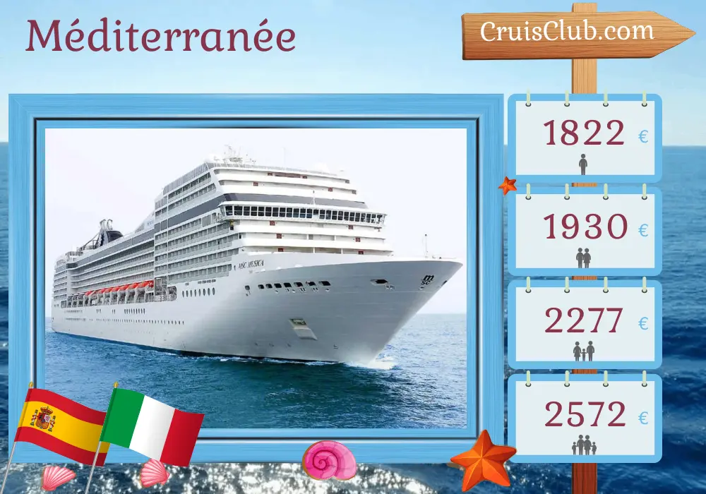 Croisière en Méditerranée de Santa Cruz de Tenerife à Gênes à bord du navire MSC Musica avec escales en Espagne, au Maroc et en Italie pendant 10 jours