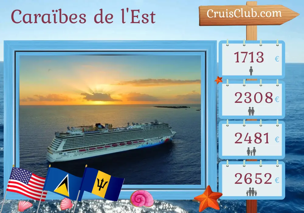 Croisière dans les Caraïbes orientales au départ de New York à bord du navire Norwegian Breakaway avec escales aux États-Unis, à Sainte-Lucie et à la Barbade pendant 13 jours