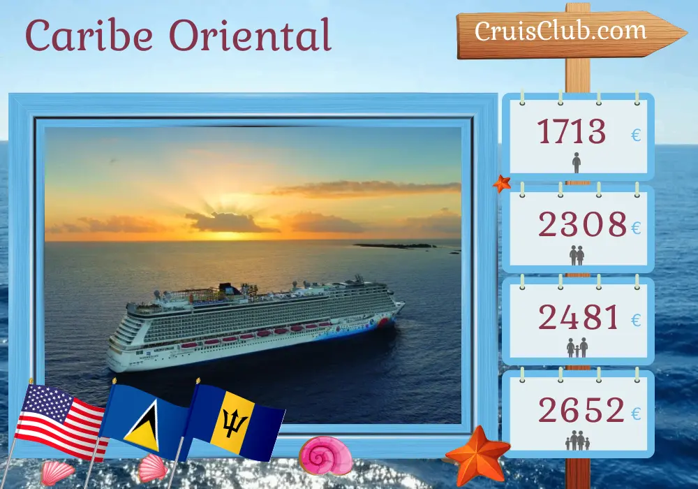 Cruzeiro no Caribe Oriental de Nova Iorque a bordo do navio Norwegian Breakaway com visitas aos EUA, Santa Lúcia e Barbados por 13 dias