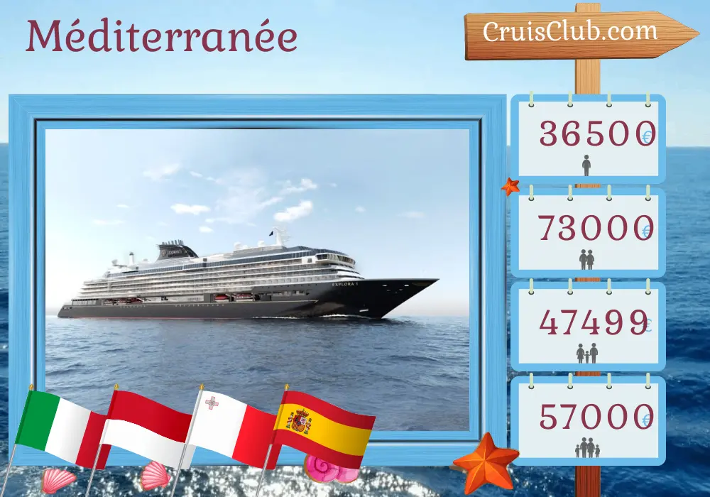 Croisière en Méditerranée de Civitavecchia à Barcelone à bord du navire EXPLORA I avec des visites en Italie, Monaco, Malte et en Espagne pendant 14 jours