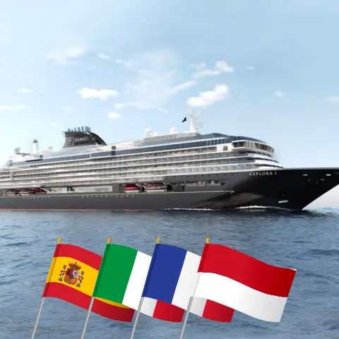 Crucero en el Mediterráneo desde Barcelona a Civitavecchia a bordo del barco EXPLORA I con visitas a España, Italia, Francia y Mónaco durante 14 días