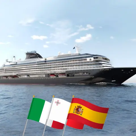 Cruise in the Mediterranean from Civitavecchia to Barcelona aboard EXPLORA I ship with visits to Italy, Malta, and Spain for 7 days