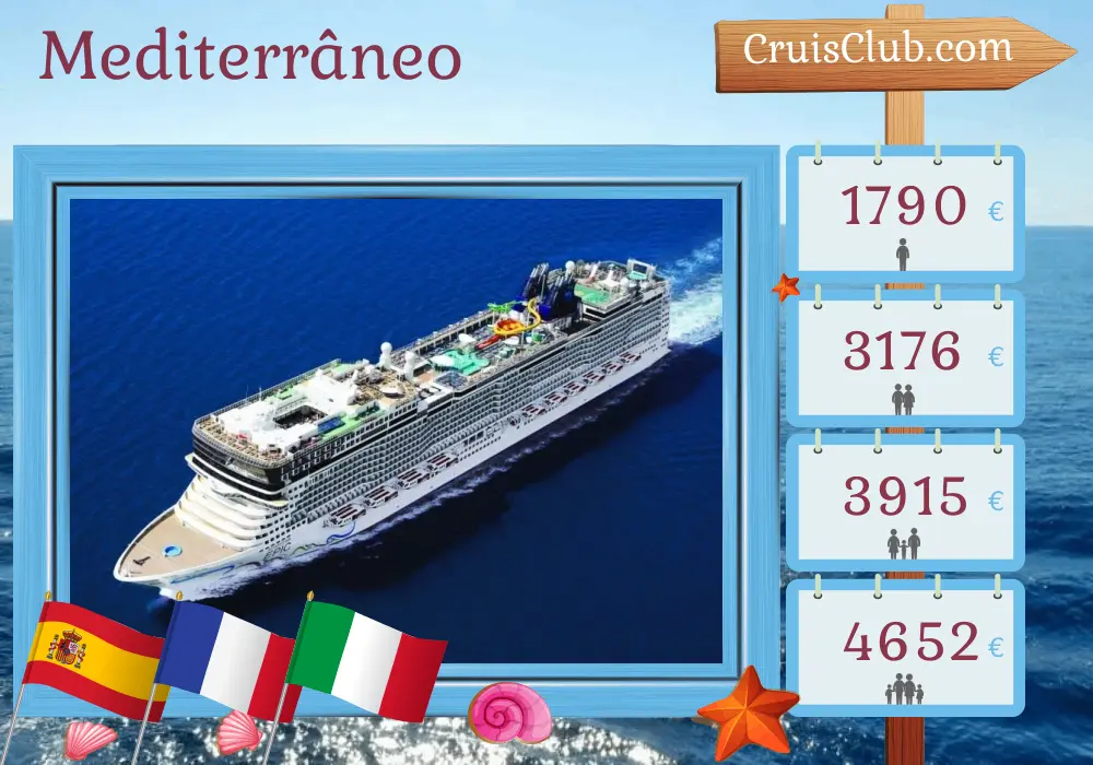 Cruzeiro no Mediterrâneo de Barcelona para Civitavecchia a bordo do navio Norwegian Epic com visitas à Espanha, França e Itália por 8 dias