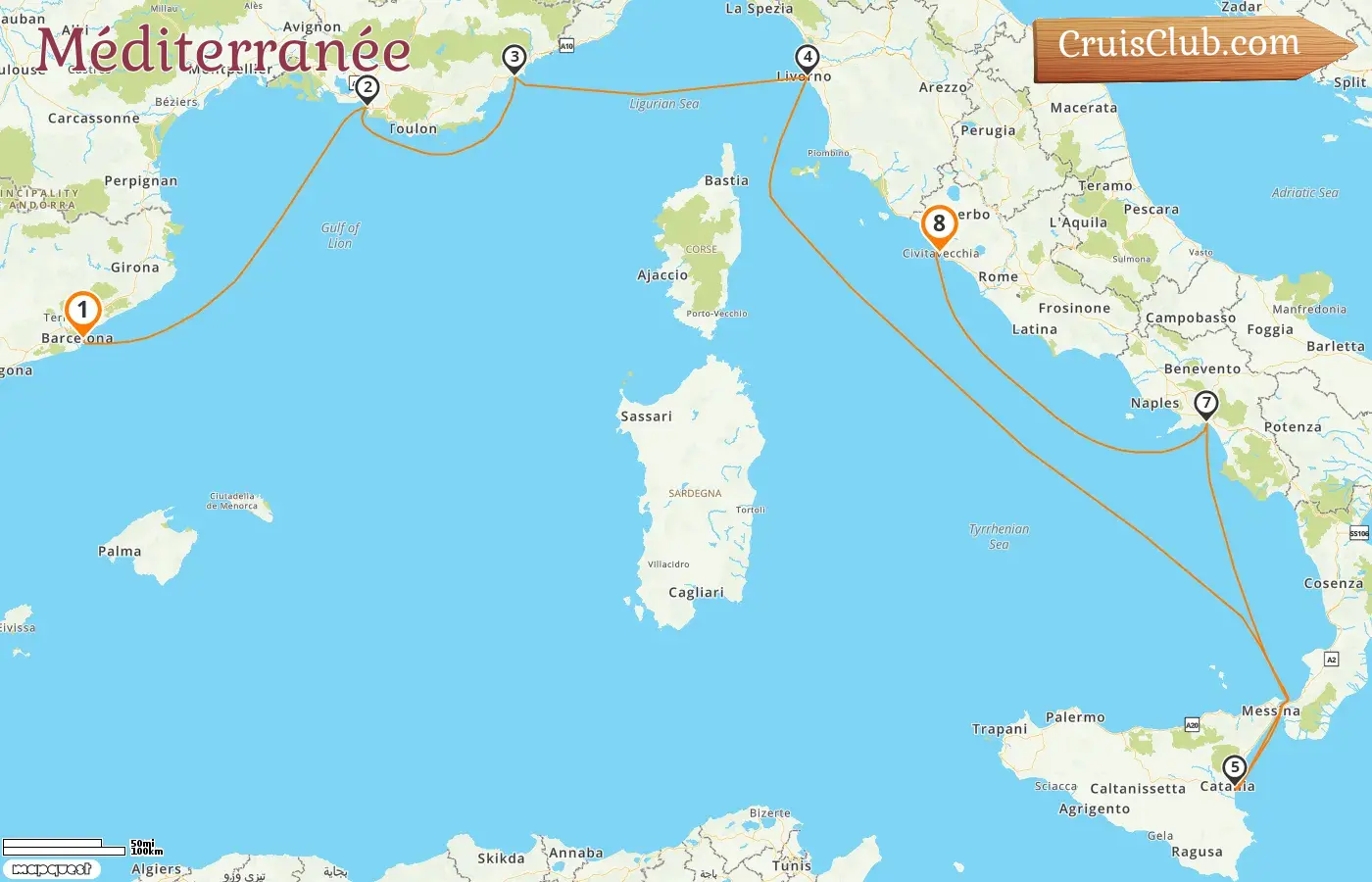 Croisière en Méditerranée de Barcelone à Civitavecchia à bord du navire Norwegian Epic avec des visites en Espagne, en France et en Italie pendant 8 jours