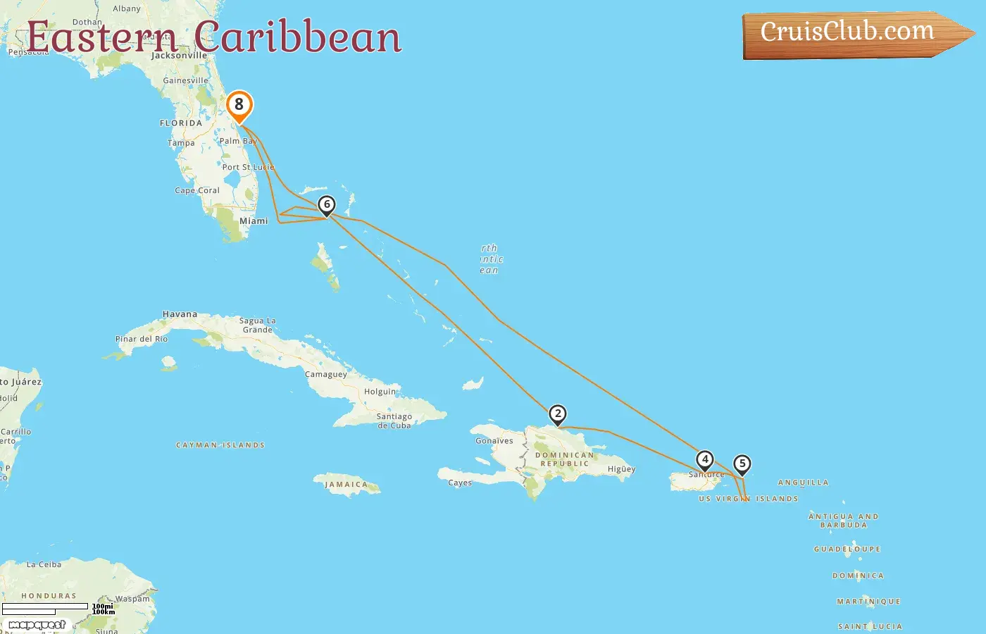Kreuzfahrt in der östlichen Karibik ab Port Canaveral / Orlando an Bord des Schiffes Norwegian Joy mit Stopps in den USA, der Dominikanischen Republik, Puerto Rico und den Bahamas für 8 Tage
