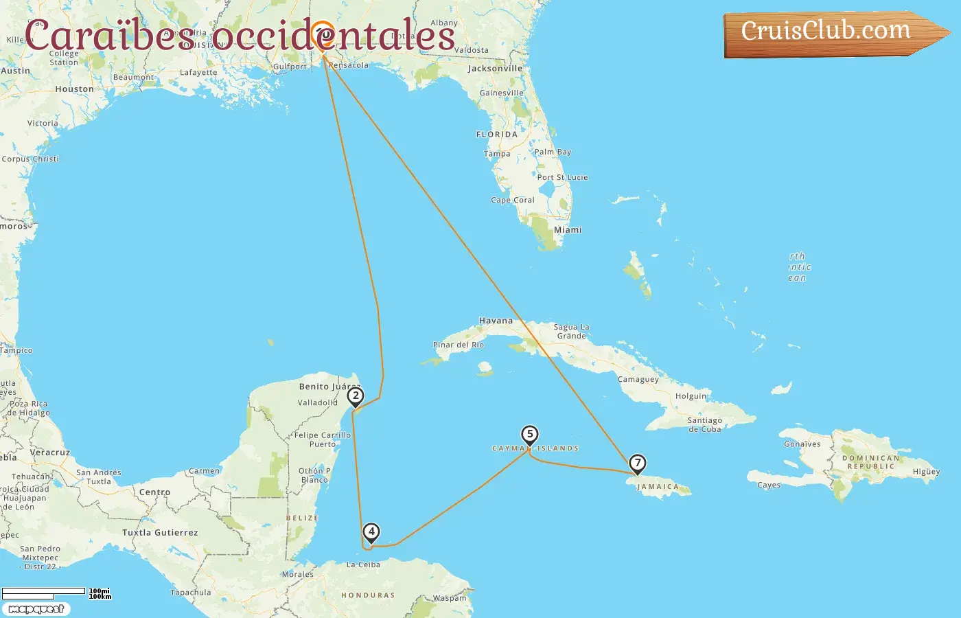 Croisière dans les Caraïbes occidentales depuis Mobile à bord du navire Carnival Spirit avec des escales aux États-Unis, au Mexique, au Honduras, aux îles Caïmans et en Jamaïque pendant 10 jours