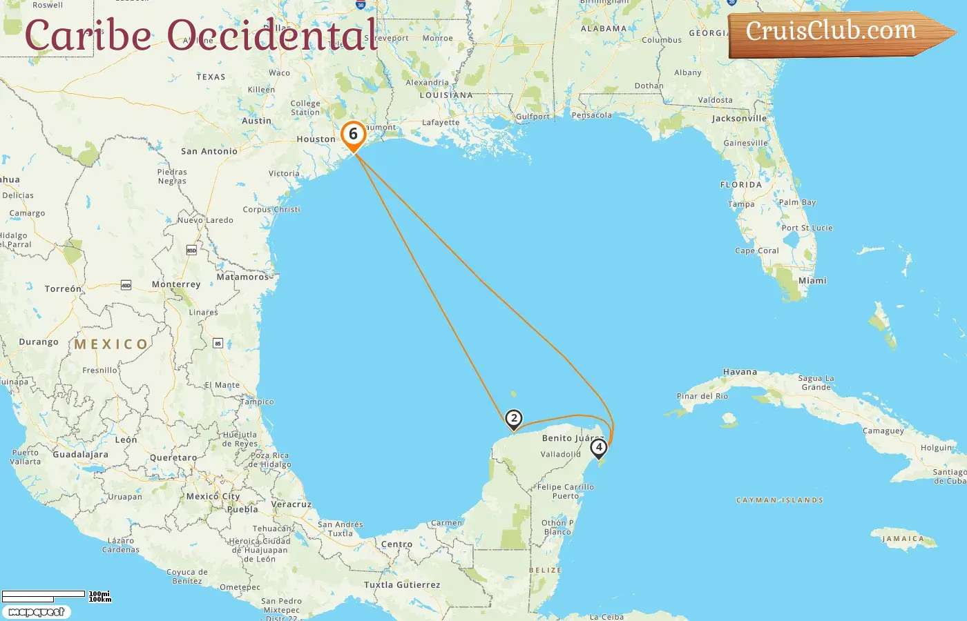 Crucero por el Caribe Occidental desde Galveston a bordo del barco Carnival Breeze con visitas a Estados Unidos y México por 6 días