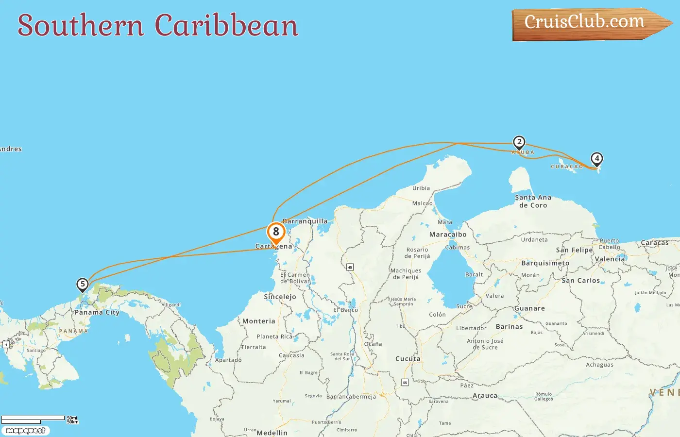 Cruise in the Southern Caribbean from Cartagena aboard Grandeur of the Seas ship with visits to Colombia, Aruba, and Panama for 8 days