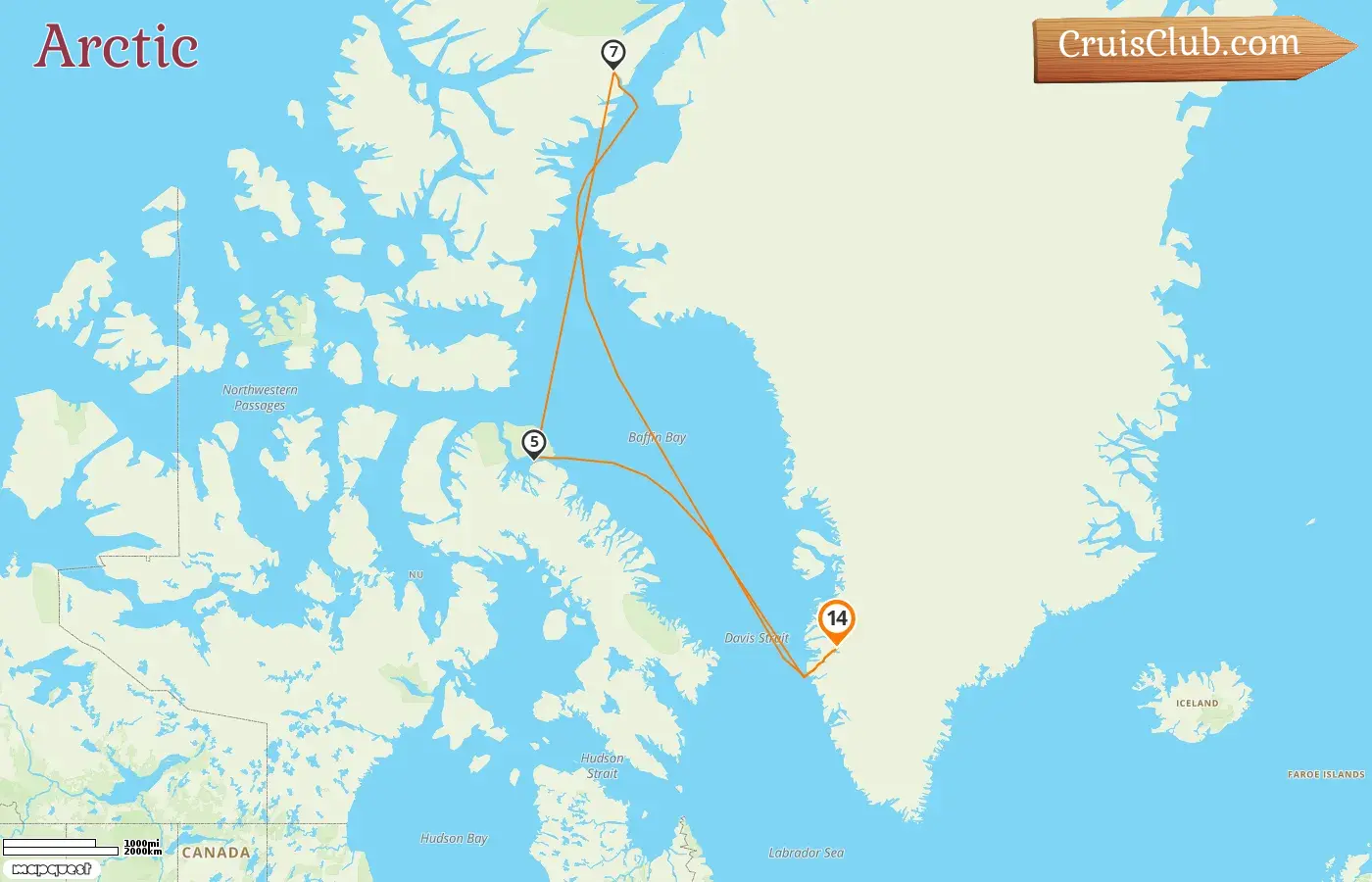 Cruise in the Arctic from Kangerlussuaq aboard Seabourn Venture ship with visits to Greenland and Canada for 15 days