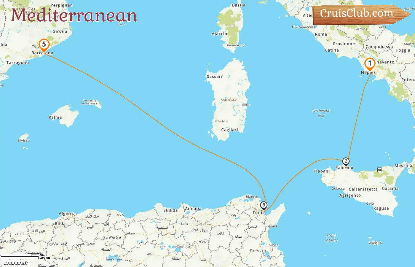 Cruise in the Mediterranean from Naples to Barcelona aboard MSC Splendida ship with visits to Italy, Tunisia, and Spain for 5 days