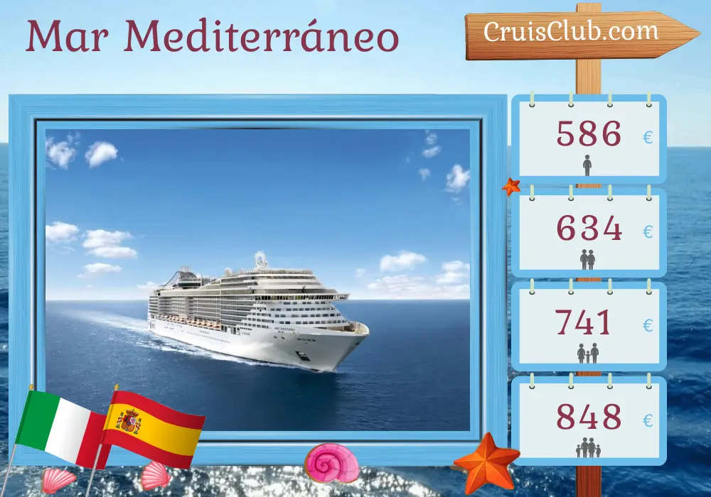 Crucero en el Mediterráneo de Nápoles a Barcelona a bordo del barco MSC Splendida con visitas a Italia, Túnez y España durante 5 días