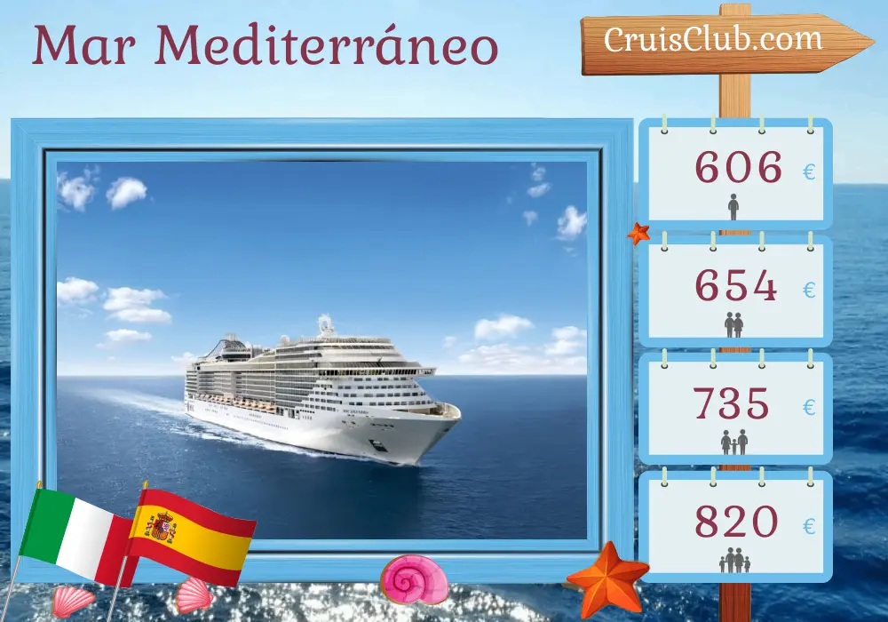 Crucero en el Mediterráneo de Nápoles a Barcelona a bordo del barco MSC Splendida con visitas a Italia, Túnez y España durante 5 días