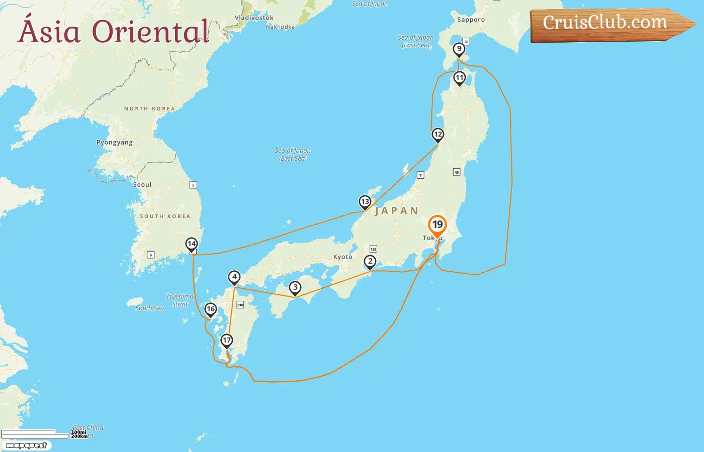 Cruzeiro no Leste da Ásia a partir de Tóquio a bordo do navio Sapphire Princess com visitas ao Japão e à Coreia do Sul por 19 dias
