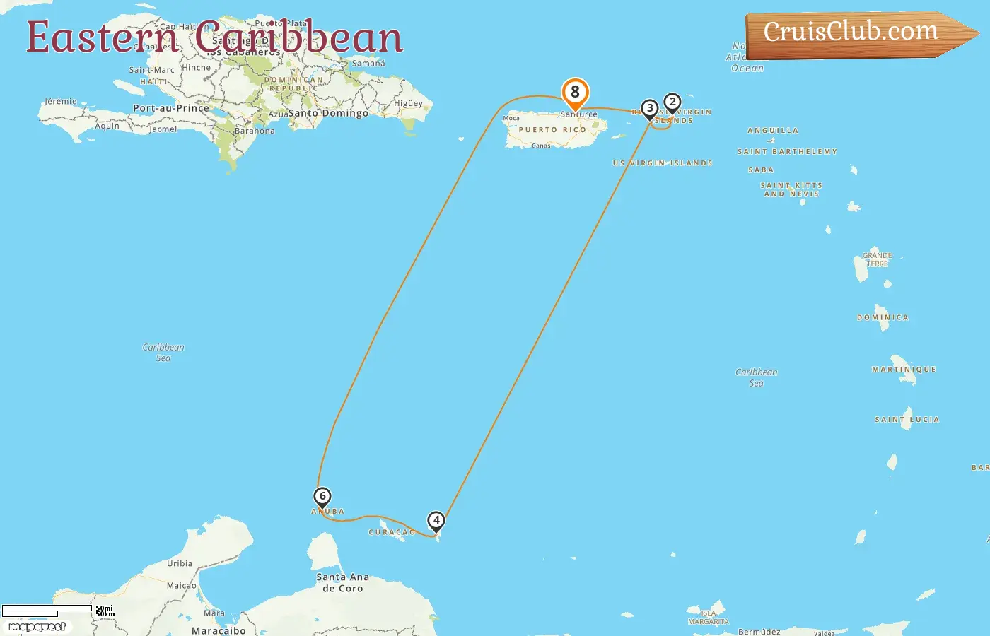 Kreuzfahrt in der östlichen Karibik ab Saint John an Bord des Schiffes Norwegian Prima mit Besuchen in Puerto Rico, den Britischen Jungferninseln und Aruba für 8 Tage