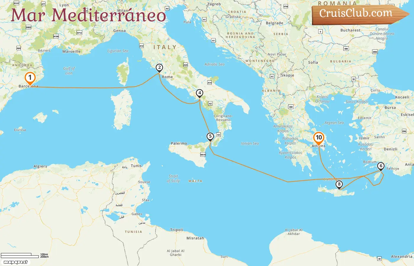 Crucero por el Mediterráneo desde Barcelona a El Pireo a bordo del Celebrity Infinity con visitas a España, Italia y Grecia durante 10 días