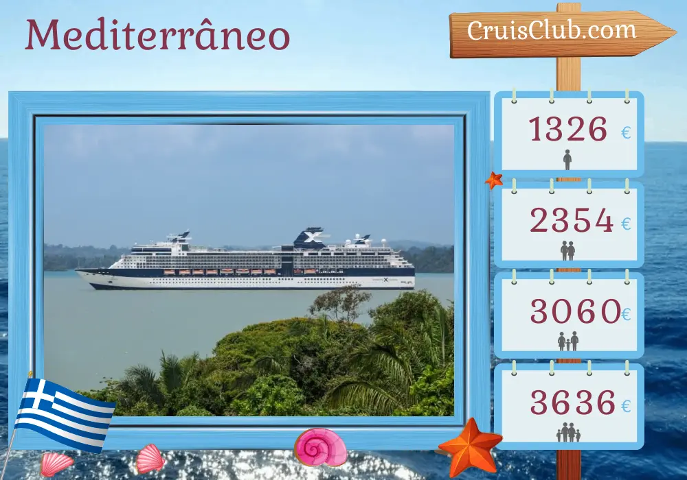 Cruzeiro no Mediterrâneo a partir de Pireu a bordo do navio Celebrity Infinity com visitas à Grécia e Turquia por 8 dias