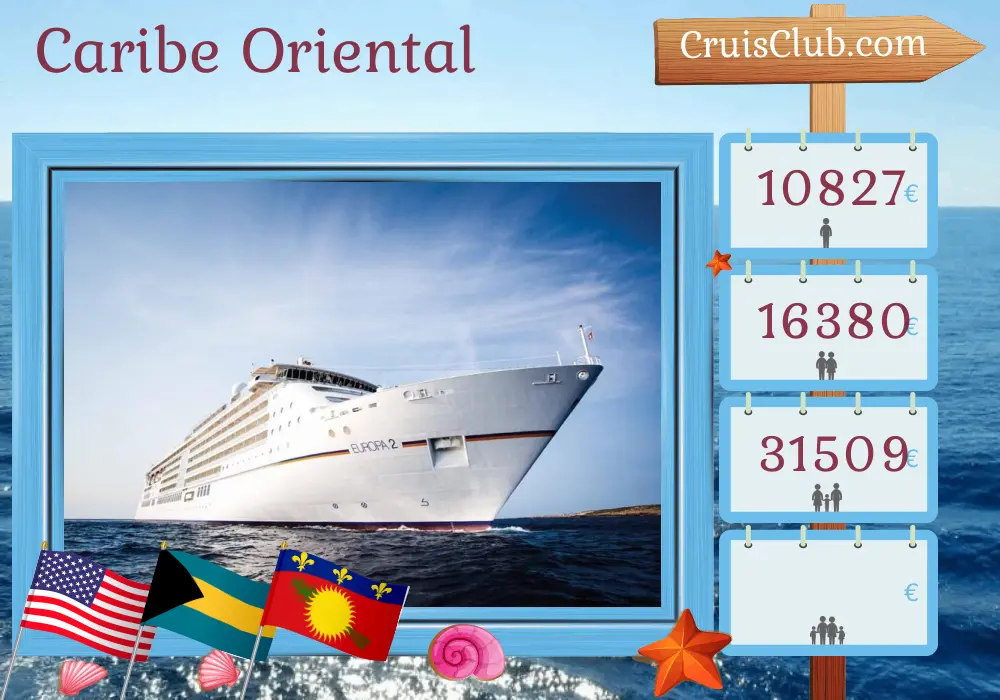 Crucero por el Caribe Oriental desde Miami a bordo del barco MS EUROPA 2 con visitas a EE. UU., Bahamas, Puerto Rico, Saint Barthélemy, Guadalupe, Saint Martin e Islas Vírgenes Británicas durante 15 días