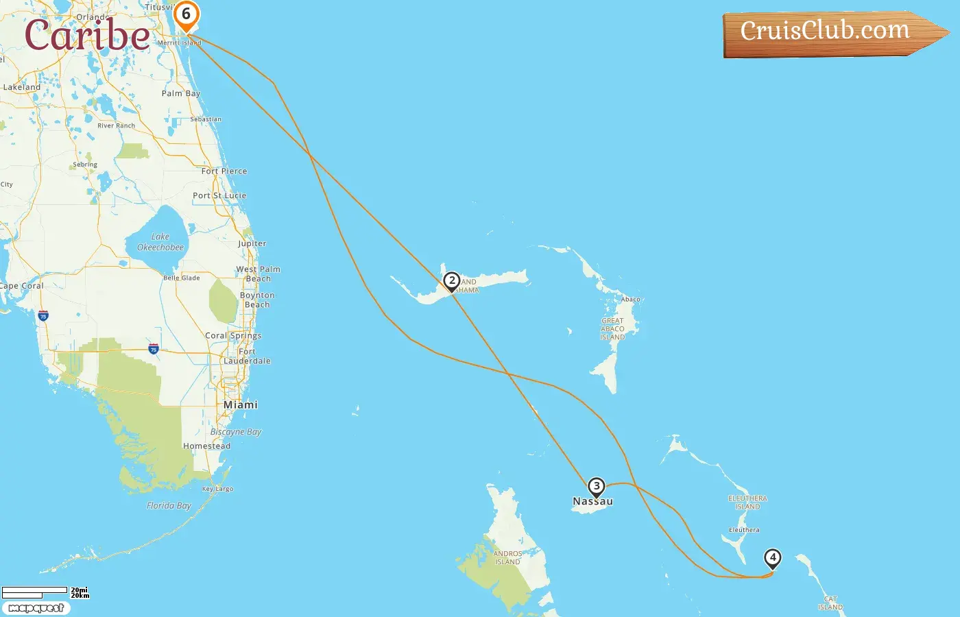 Crucero en el Caribe desde Port Canaveral / Orlando a bordo del barco Mardi Gras con visitas a EE.UU. y Bahamas por 6 días