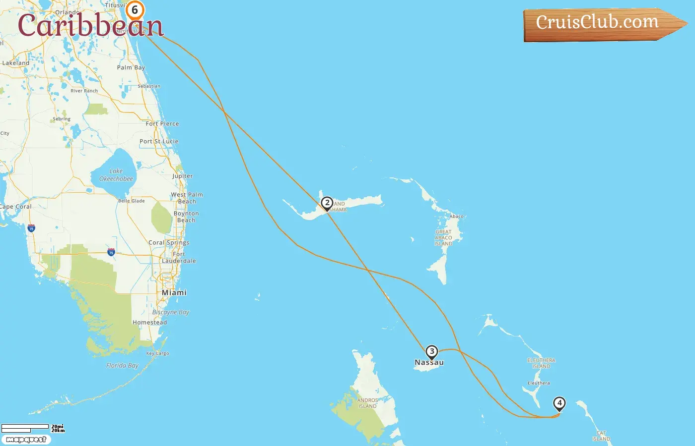Cruise in the Caribbean from Port Canaveral / Orlando aboard Mardi Gras ship with visits to USA and Bahamas for 6 days