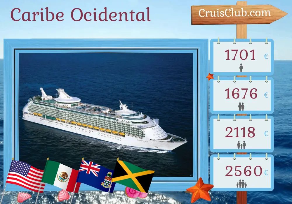 Cruzeiro no Caribe Ocidental saindo de Nova Orleans a bordo do navio Mariner of the Seas com visitas aos Estados Unidos, México, Ilhas Cayman e Jamaica por 8 dias
