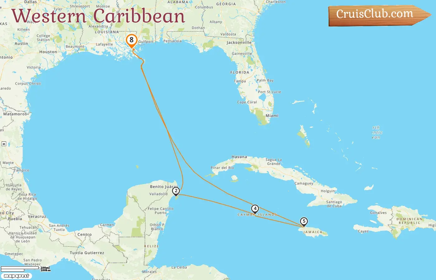 Cruise in the Western Caribbean from New Orleans aboard Mariner of the Seas ship with visits to USA, Mexico, Cayman Islands, and Jamaica for 8 days