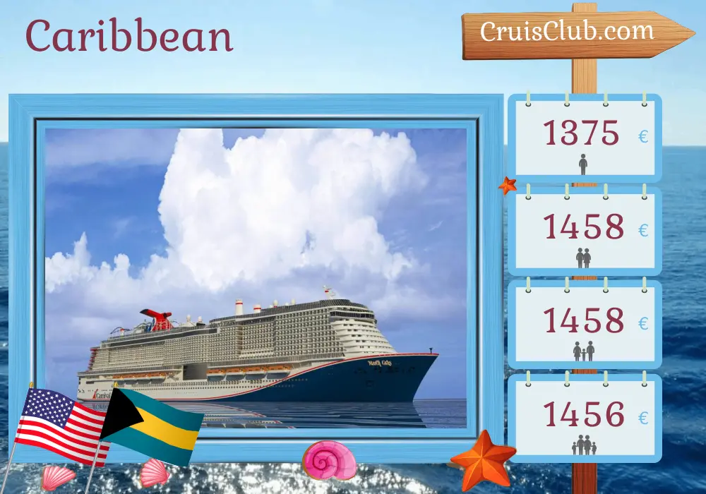Cruise in the Caribbean from Port Canaveral / Orlando aboard Mardi Gras ship with visits to USA, Dominican Republic, and Bahamas for 8 days