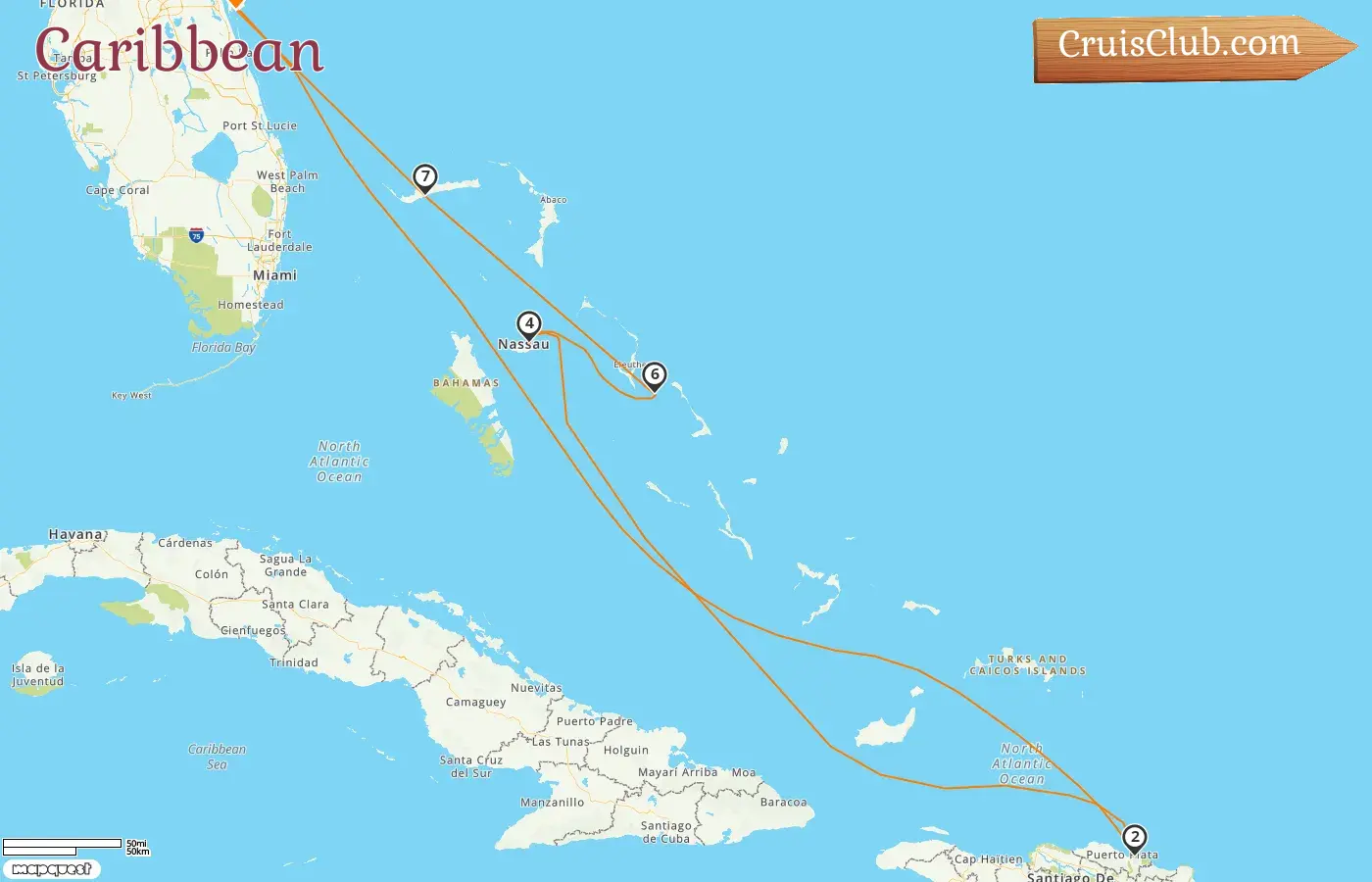 Cruise in the Caribbean from Port Canaveral / Orlando aboard Mardi Gras ship with visits to USA, Dominican Republic, and Bahamas for 8 days
