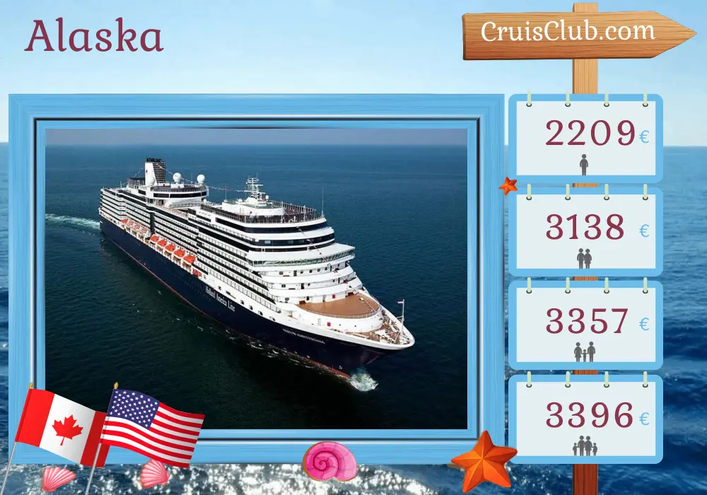 Crucero por Alaska desde Vancouver a bordo del barco Nieuw Amsterdam con visitas a Canadá y EE.UU. por 9 días