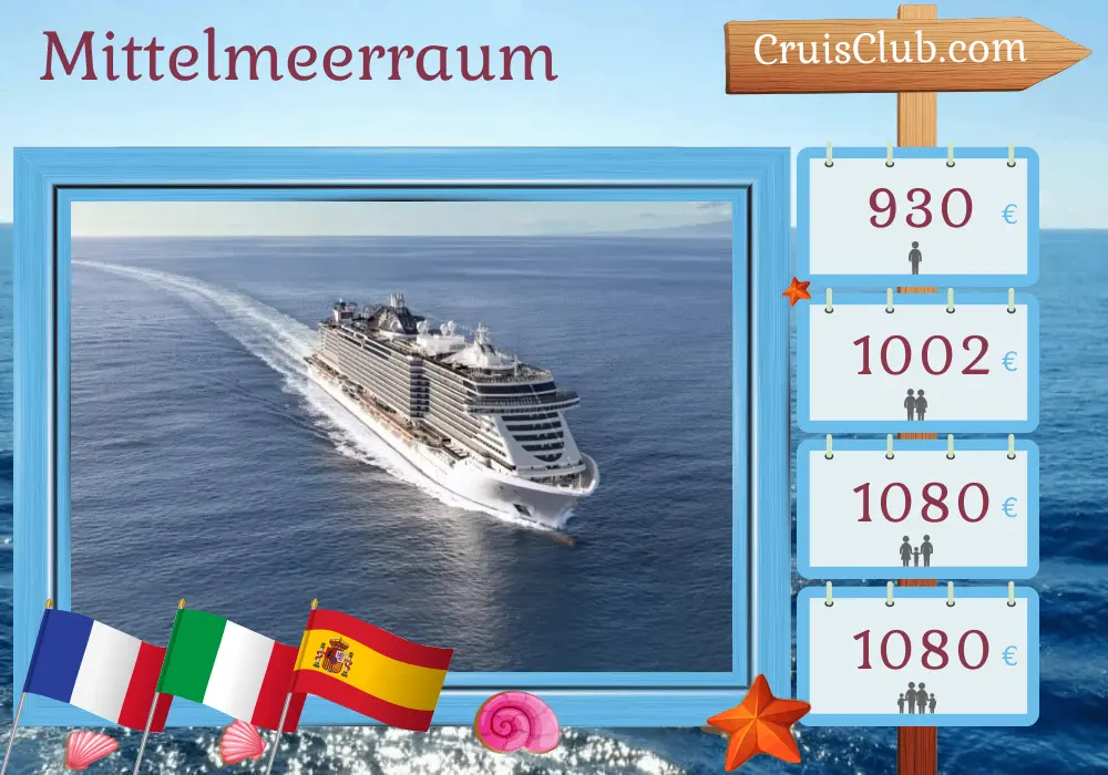 Kreuzfahrt im Mittelmeer von Cannes nach Barcelona an Bord des MSC Seaview-Schiffs mit Besuchen in Frankreich, Italien und Spanien für 7 Tage