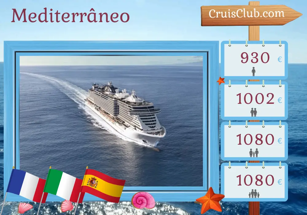 Cruzeiro no Mediterrâneo de Cannes a Barcelona a bordo do navio MSC Seaview com visitas à França, Itália e Espanha por 7 dias