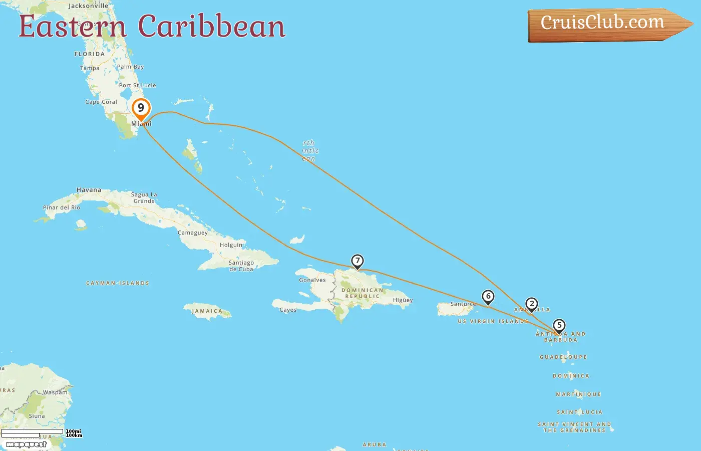 Kreuzfahrt in der östlichen Karibik ab Miami an Bord des Schiffes MSC Meraviglia mit Besuchen in den USA und der Dominikanischen Republik für 9 Tage
