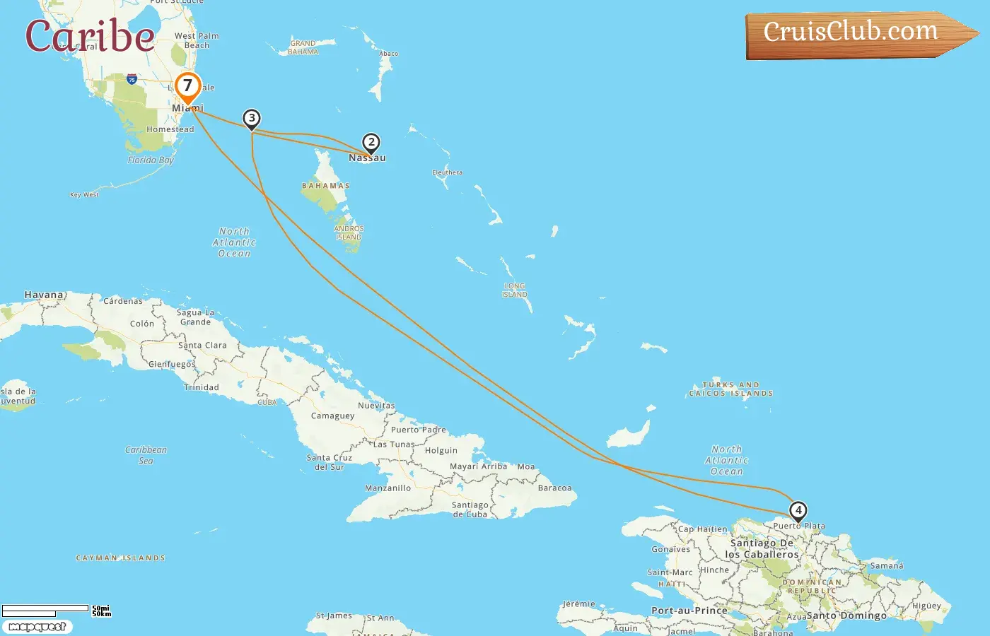 Cruzeiro no Caribe a partir de Miami a bordo do navio MSC Meraviglia com visitas aos Estados Unidos, Bahamas e República Dominicana por 7 dias