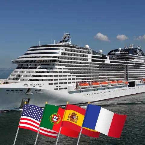 Croisière Transatlantique de Miami à Barcelone à bord du navire MSC Meraviglia avec des visites aux États-Unis, au Portugal, en Espagne et en France pendant 18 jours